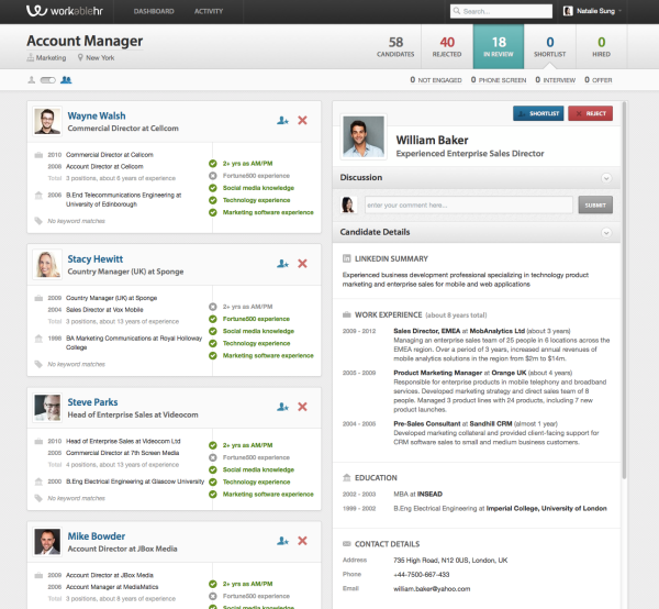 Workable CRM to organize your applicant pool
