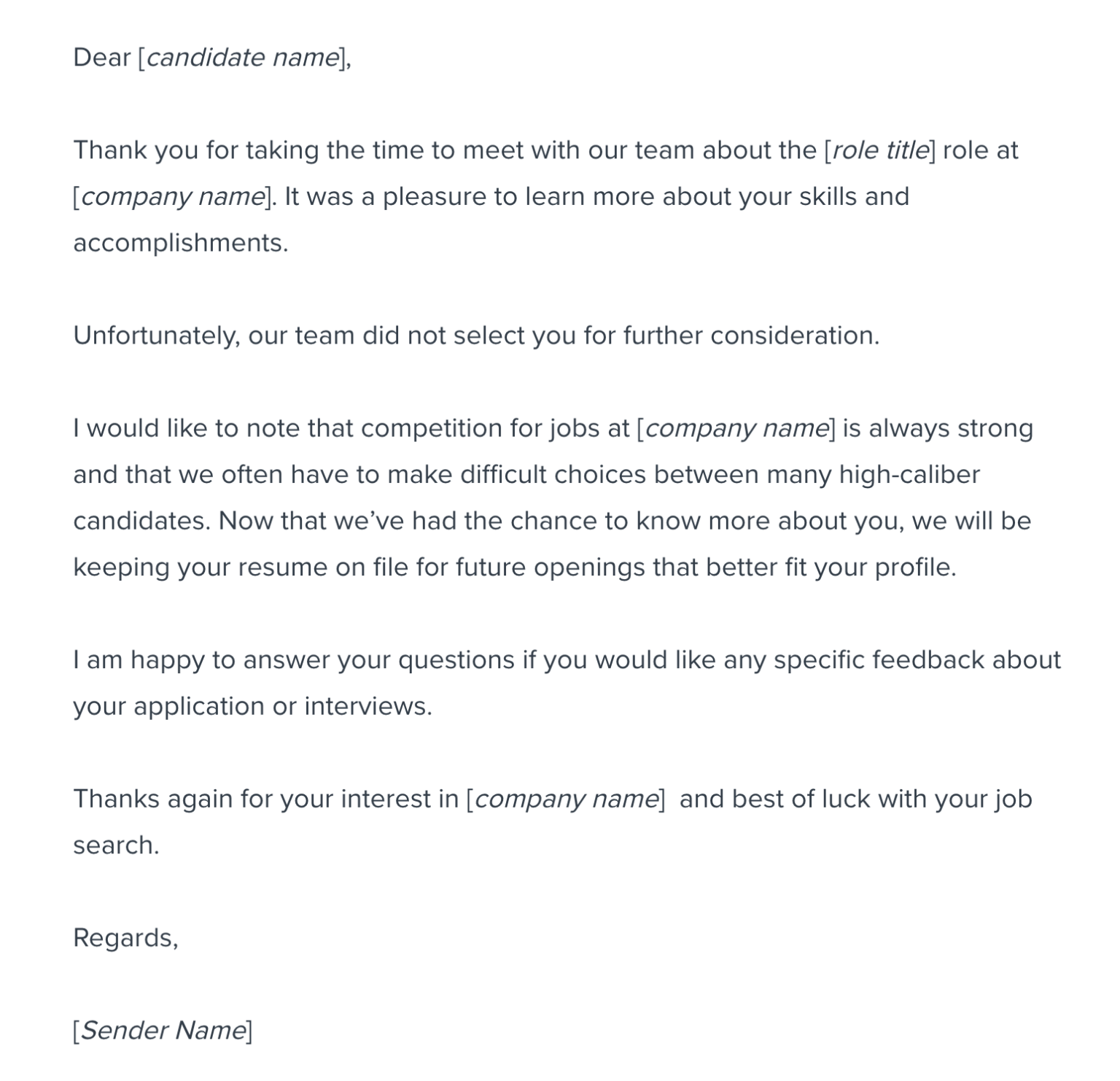 Post-Interview Rejection Letter Sample Template | Workable
