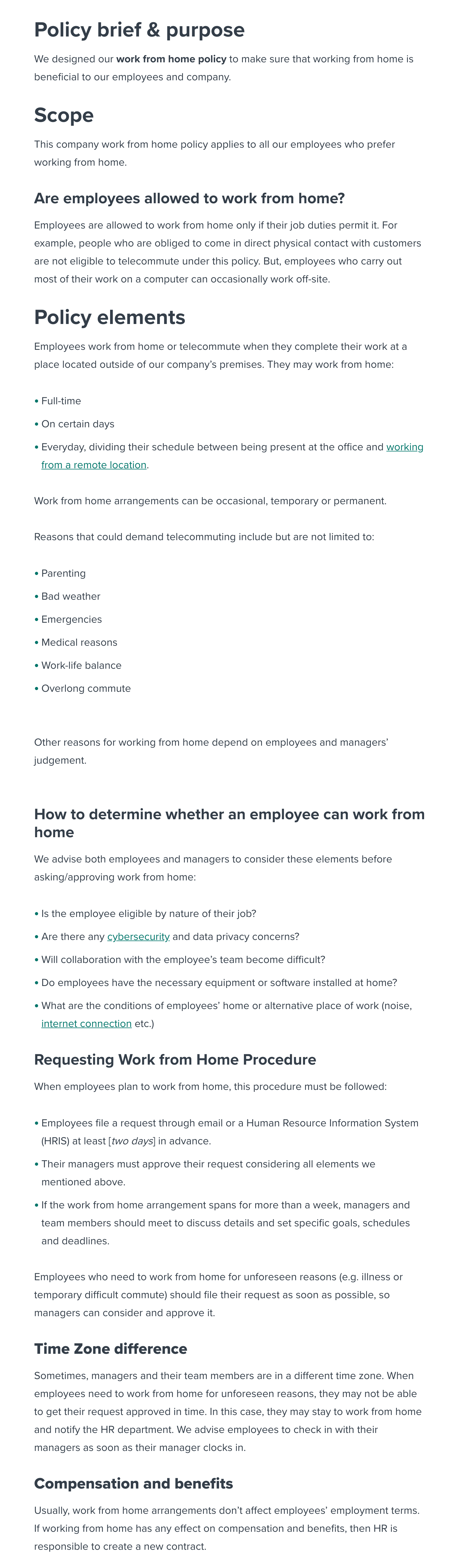 Work From Home Policy Template