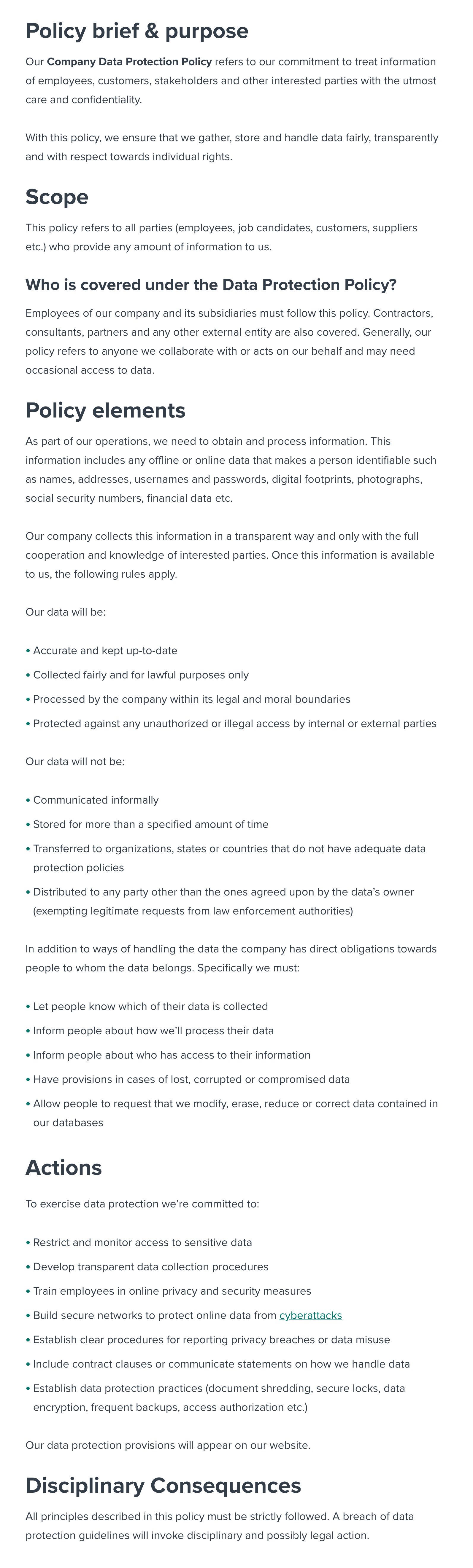 Company Data Protection Policy Template Workable