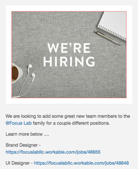 Focus Lab strategy to recruit designers on Dribbble