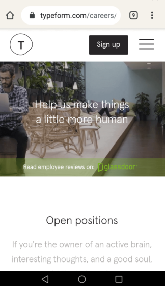 Typeform's careers page ux example