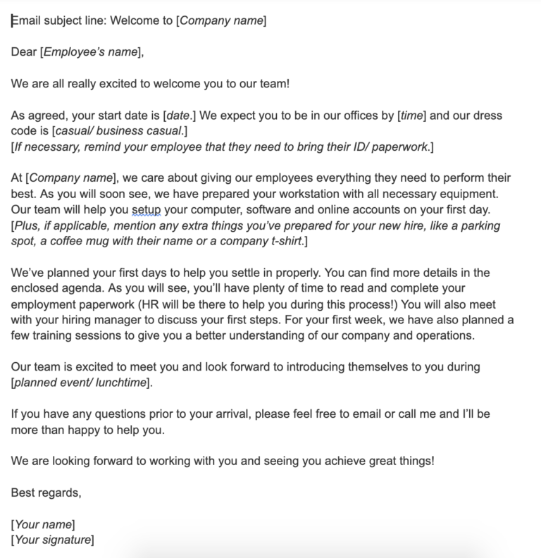 New Employee Email Template Workable
