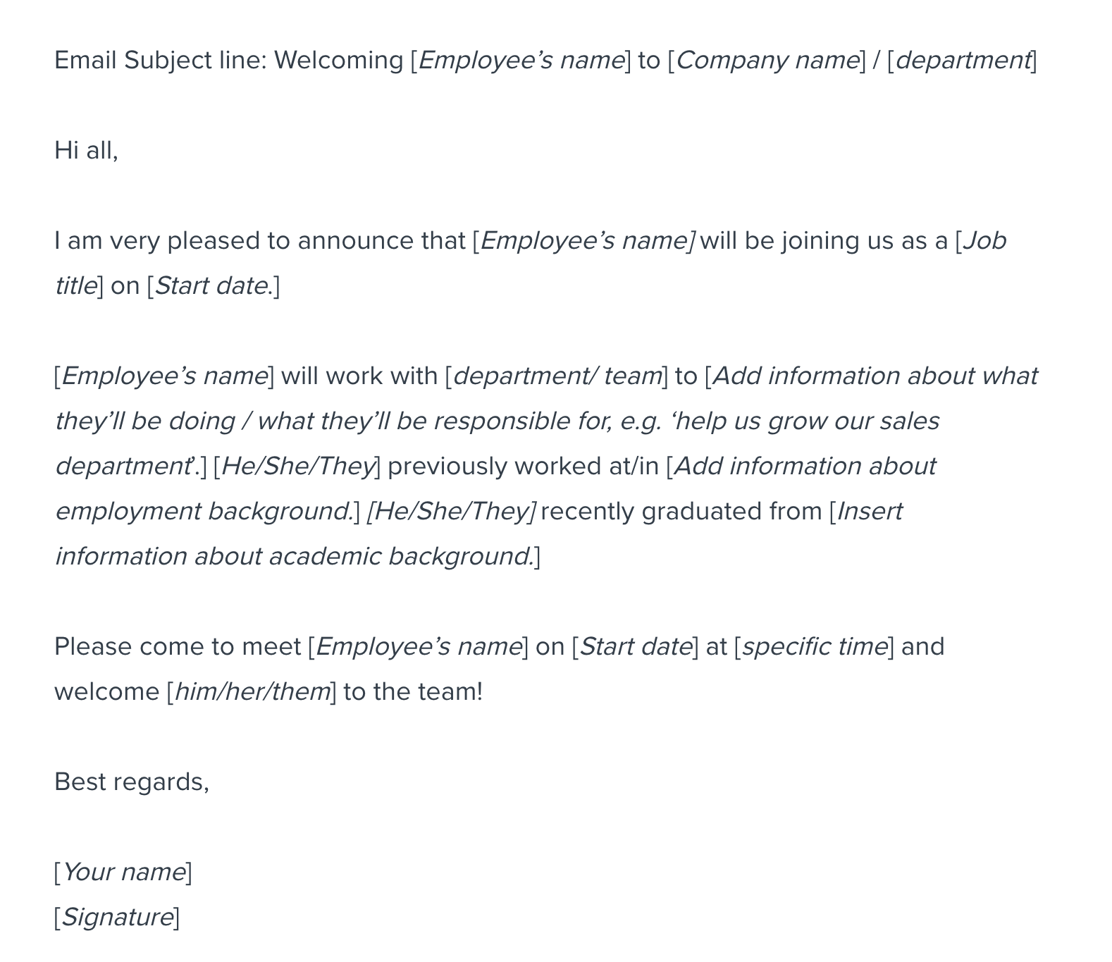 New Staff Announcement Email