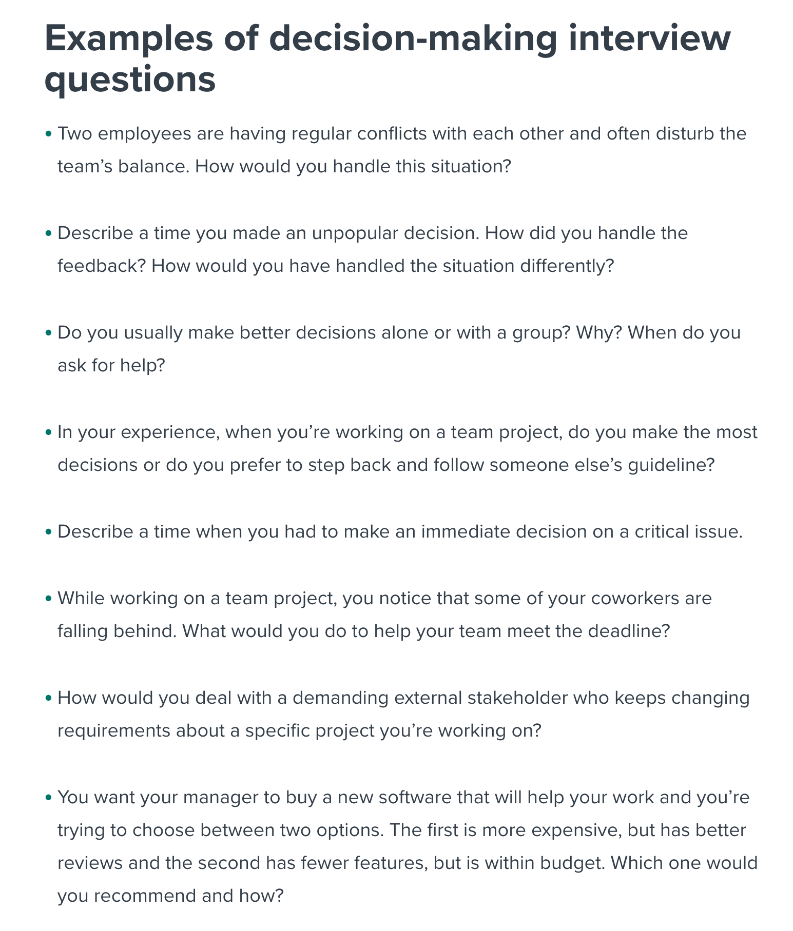 interview question decision making and problem solving