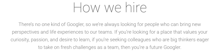Recruitment policy example from Google
