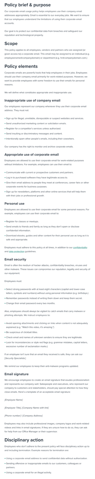 Corporate email usage policy template Workable Corporate email usage policy template Workable