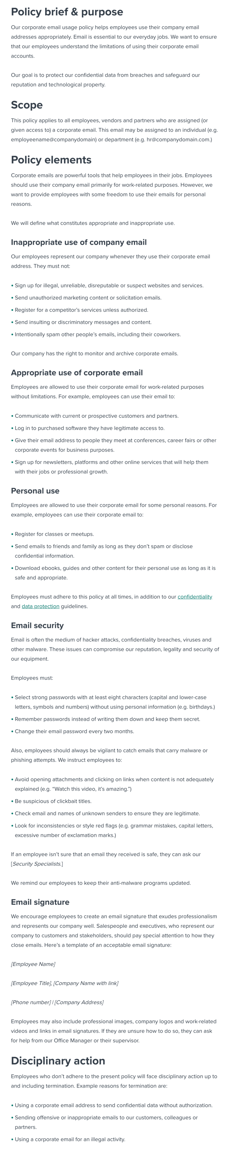 Corporate email usage policy template Workable