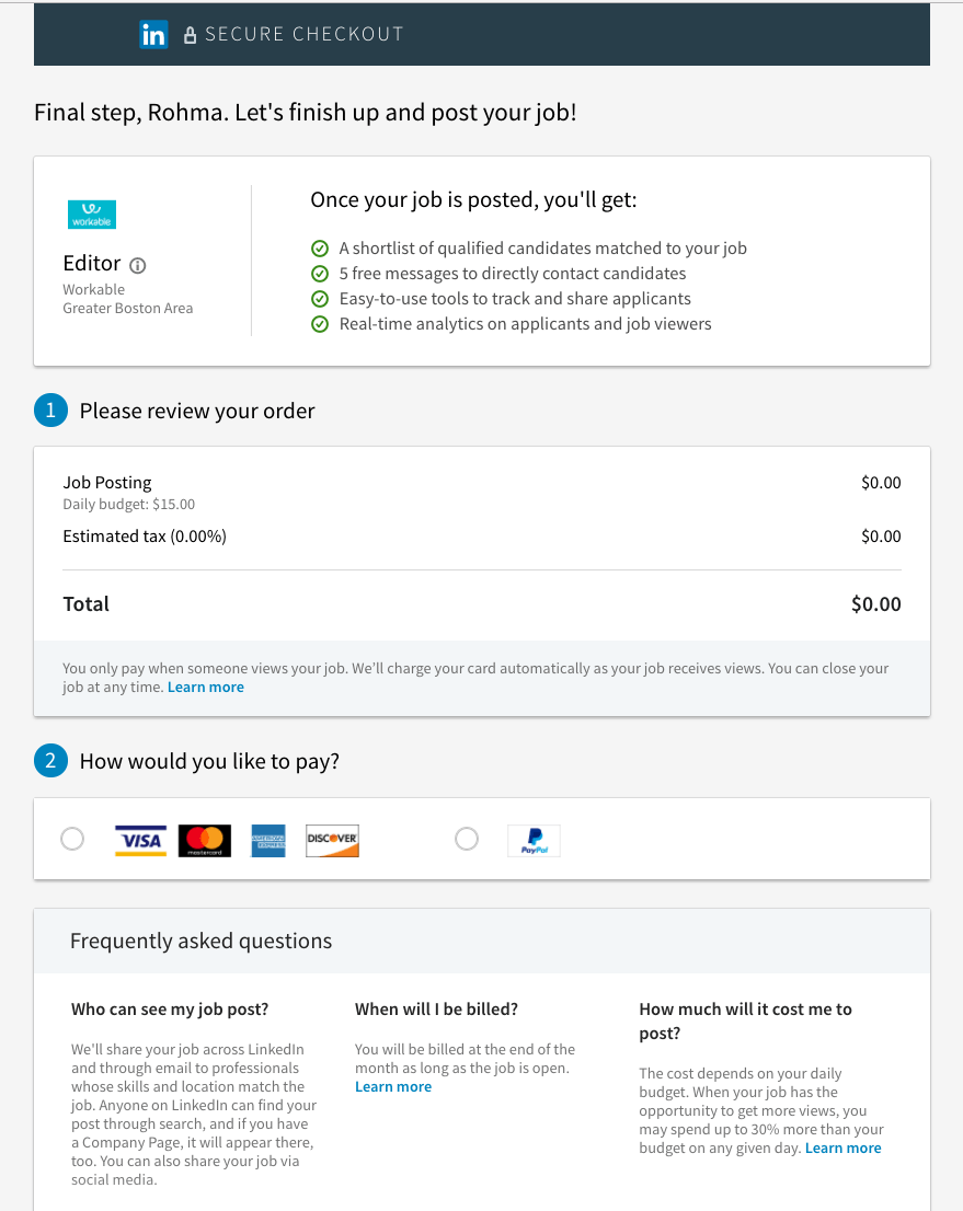 LinkedIn Secure Checkout