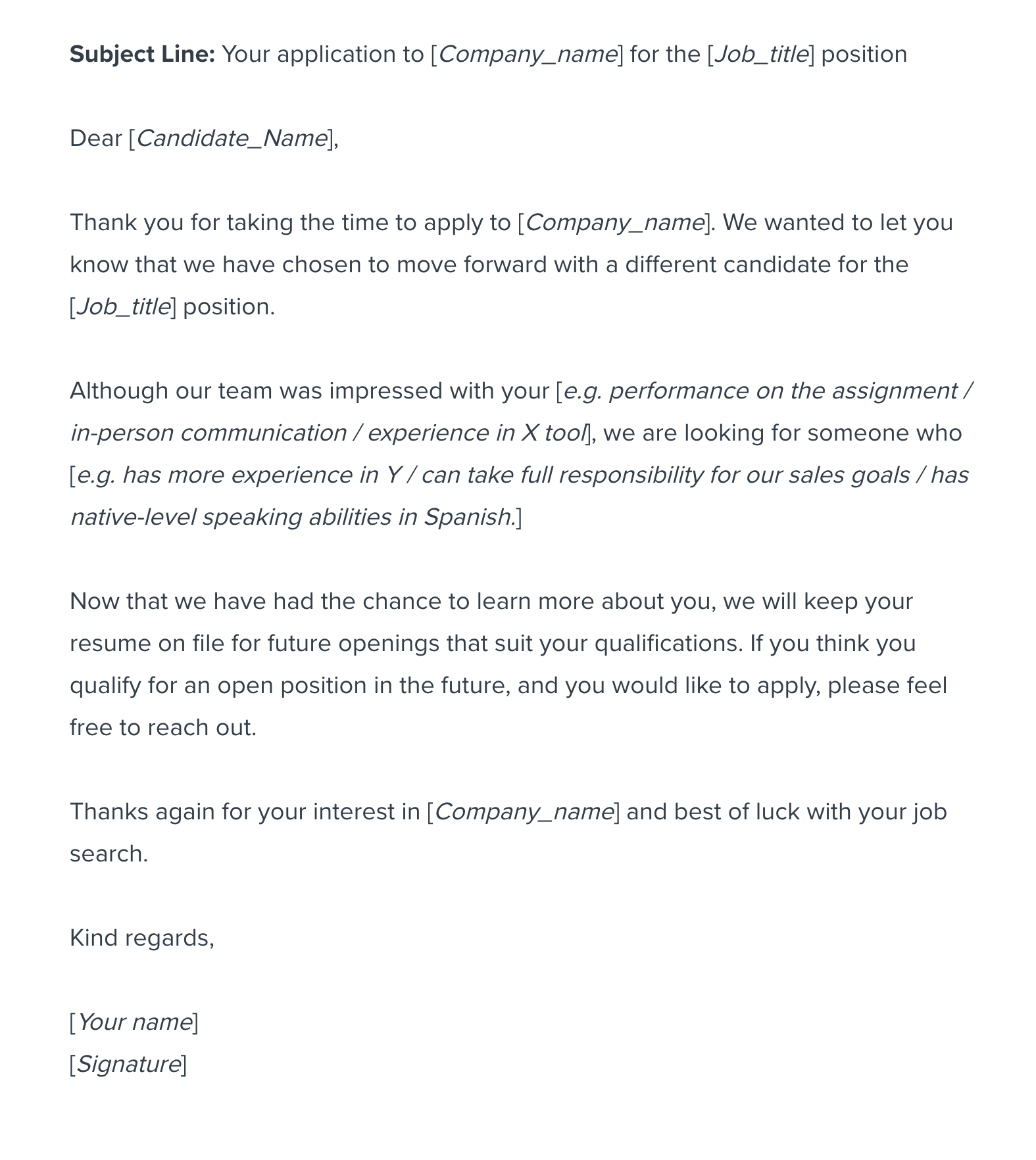 Interview feedback to candidates email template  Workable