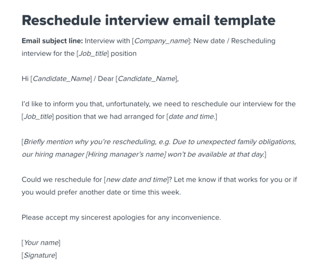 Reschedule Interview Email Template from Employer Workable