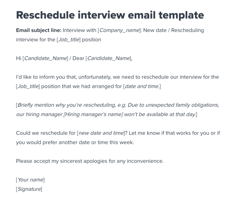 Reschedule interview email template (from employer) Workable