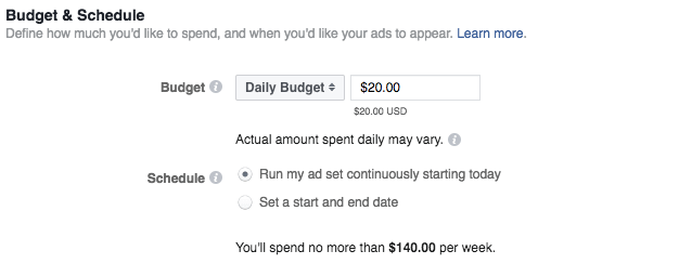 Facebook job ads | budget
