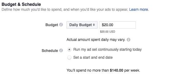 Facebook job ads budget