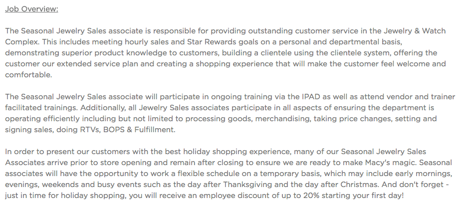 How to hire seasonal employees | Macy's job description example