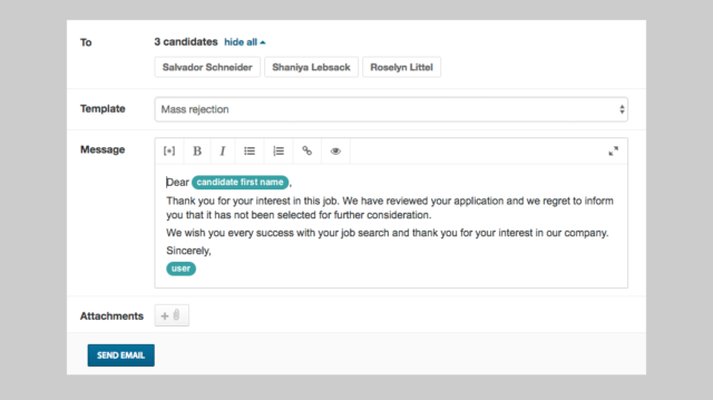 Sending Mass Recruiting Emails To Candidates Sourcing Rejections Interviews Workable University Headhunter Email Template