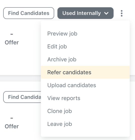 Refer candidate button in Workable