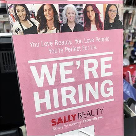 We're hiring sign - Sally Beauty example