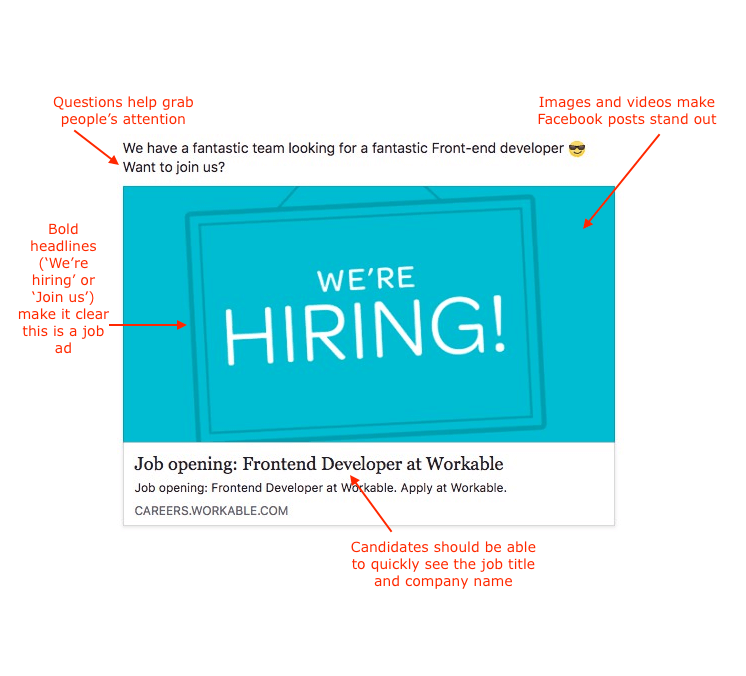 'We're hiring' Facebook post template | Workable example