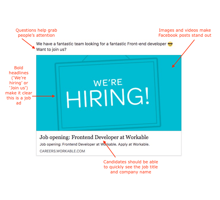 We&rsquo;re hiring' Facebook post template | Workable