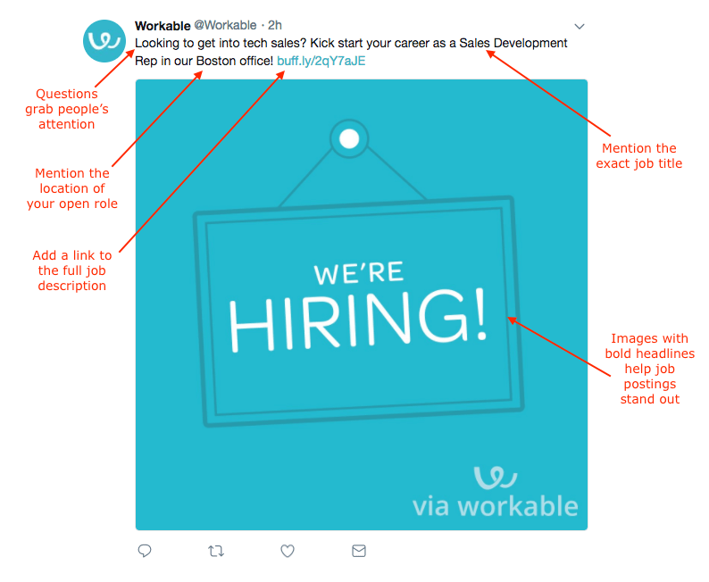 Twitter job posting example by Workable