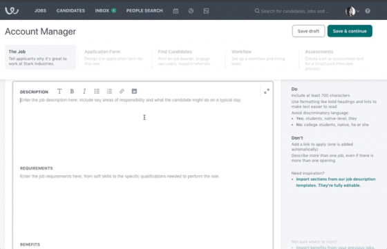 Create a job posting - Job description editor in Workable