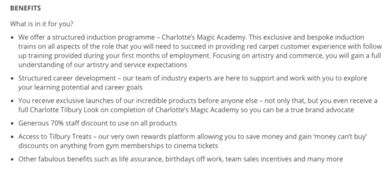 best job ad examples | Charlotte Tilbury