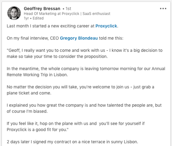 Key elements of a great company culture - Geoffrey on LinkedIn