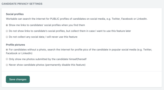 Manage candidate privacy setting inside Workable