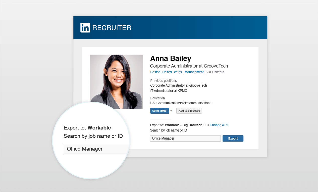 Workable integrations allow export of candidate data from LinkedIn Recruiter