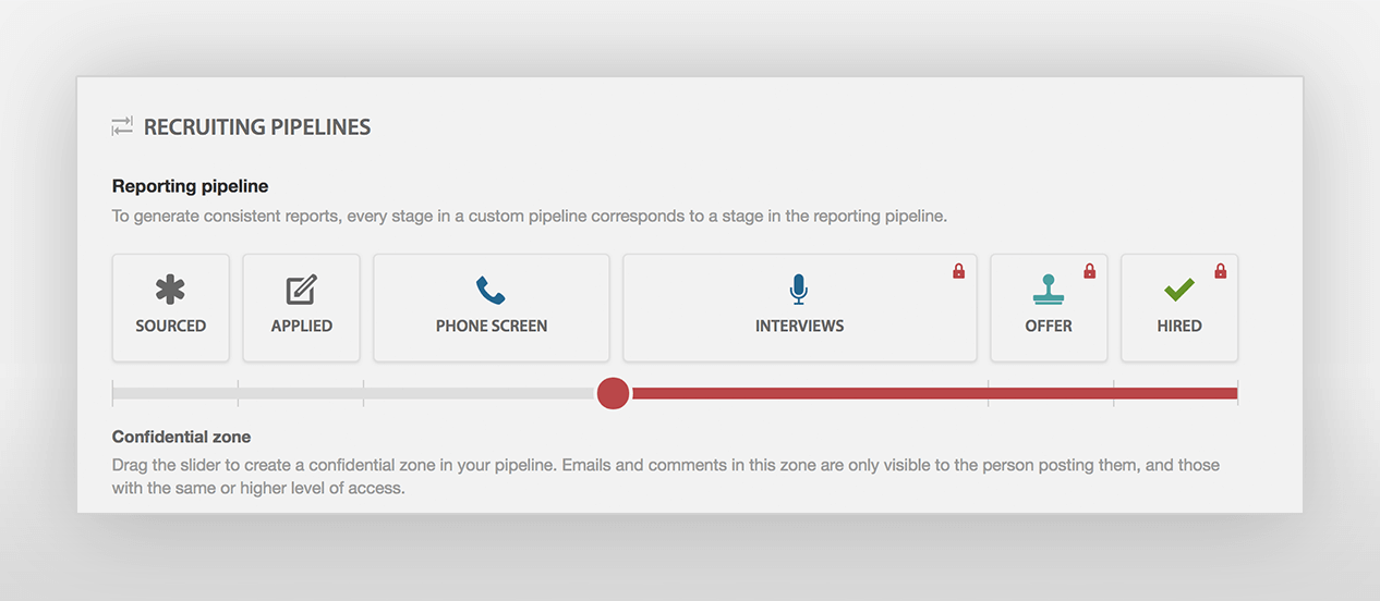 Limit the visibility of emails and comments at certain stages in each pipeline using the Confidential Zone slider