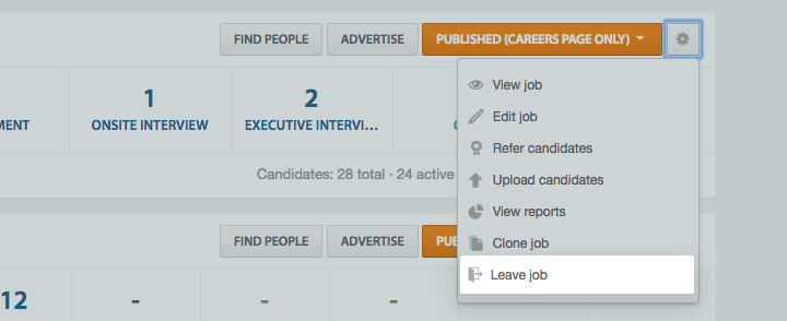 Workable's hiring dashboard | how to leave a hiring team