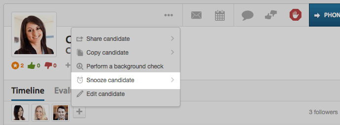 The snooze a candidate feature in Workable