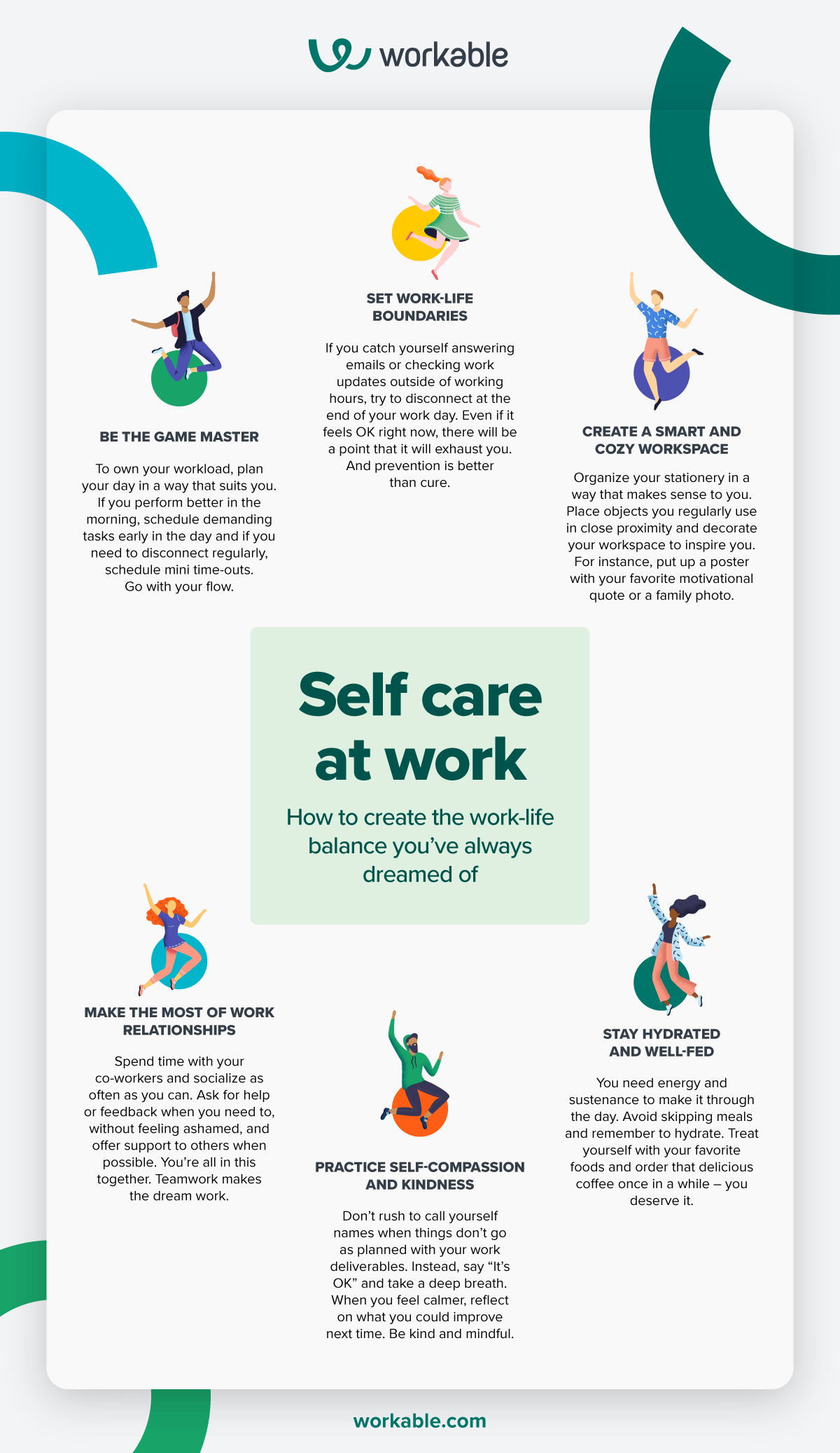 Self Care At Work Tips And Tricks infographic Workable