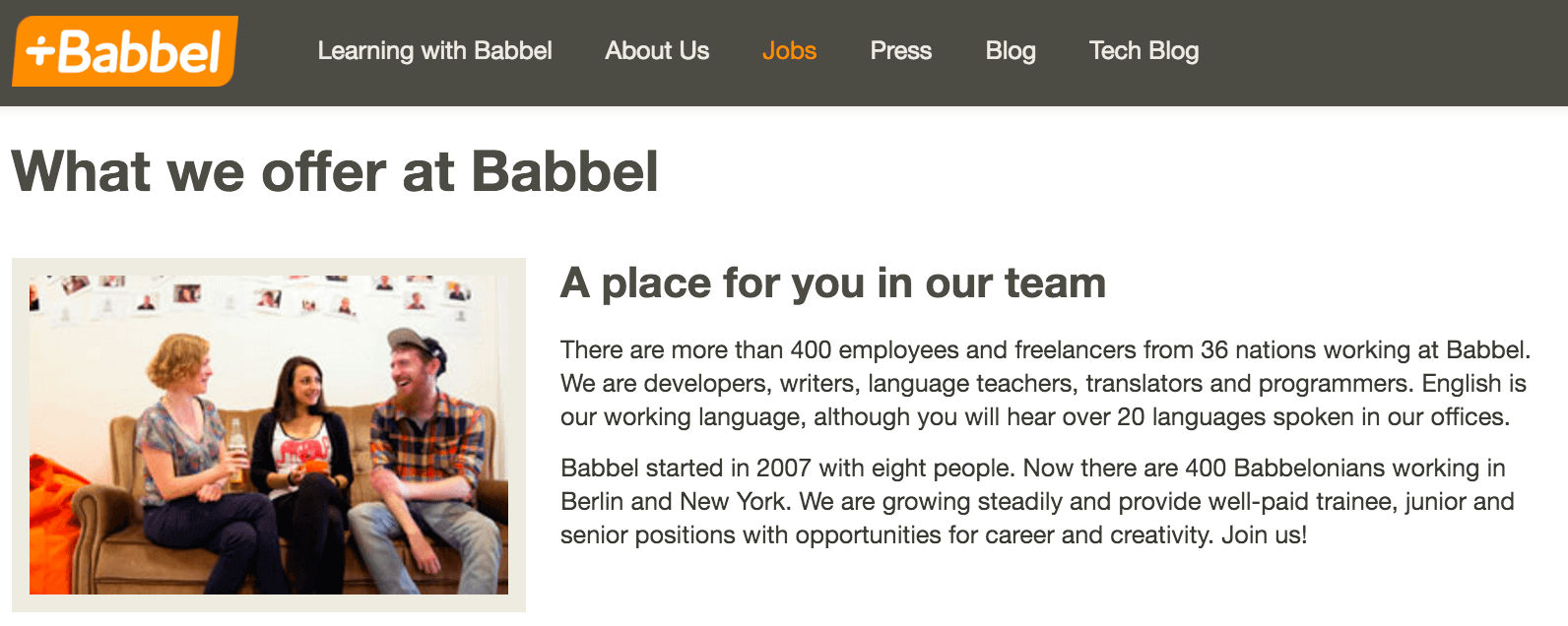 Best Career Page Example -- Babbel Careers