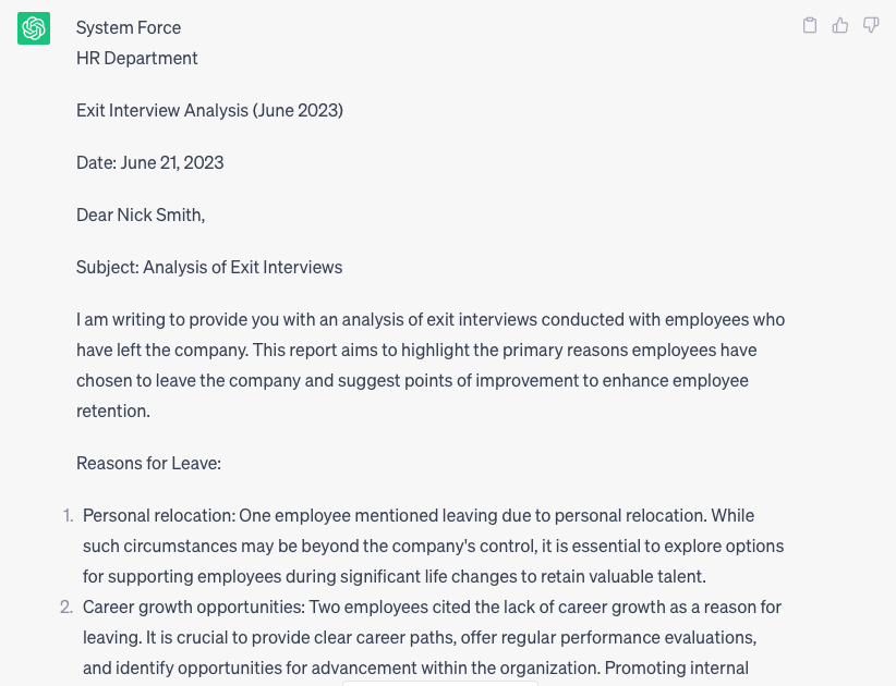 Create exit interview reports in minutes using ChatGPT - Workable